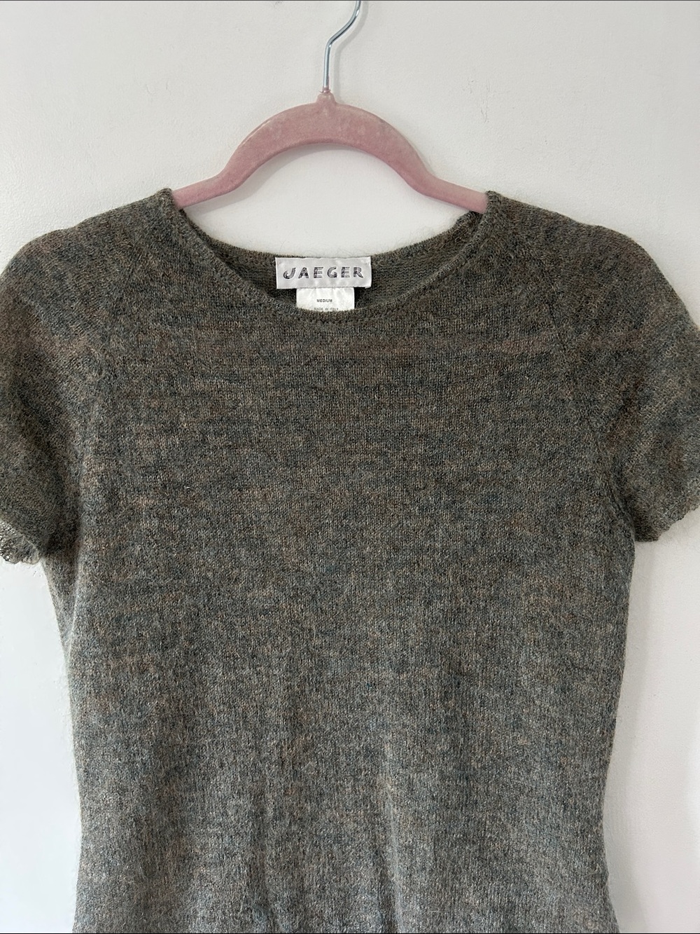 Jaeger Kid Mohair Blend Sweater Heather Olive Soft Airy Knit Crewneck Medium - Picture 3 of 16